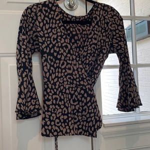 Leopard pattern silky wrap top, size small
